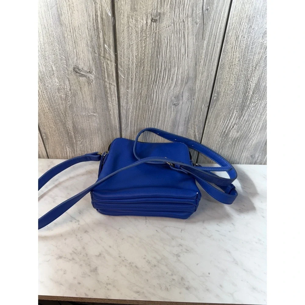 Royal Blue Triple Zip Crossbody Bag Faux Leather Small Messenger Shoulder Bag